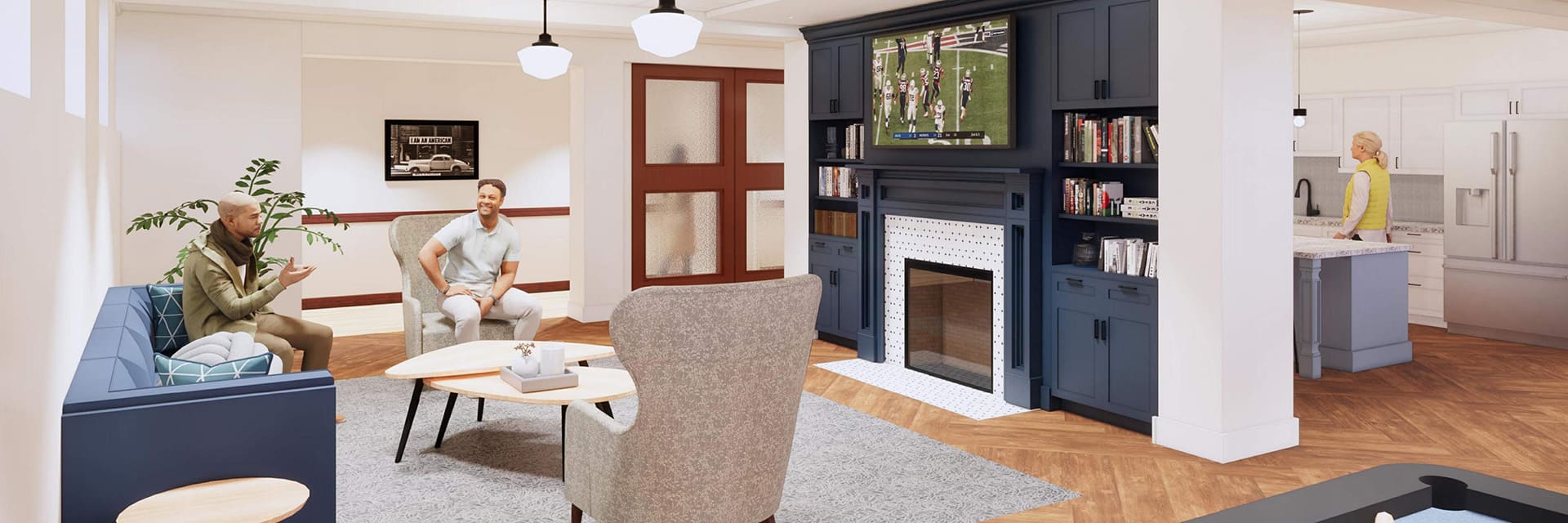 Rendering of the Military & Veterans Campus Housing Amenity kitchen