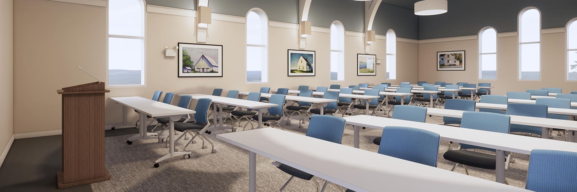 Rendering of the Military & Veterans Campus retreat center function hall