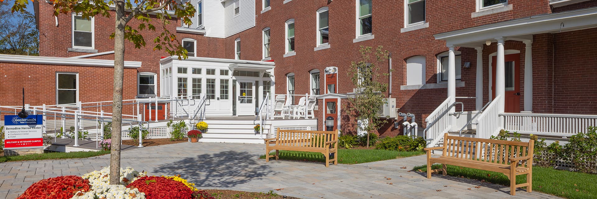 Military & Veterans Campus Bernadine Herron Retreat Center entrance sign courtyard