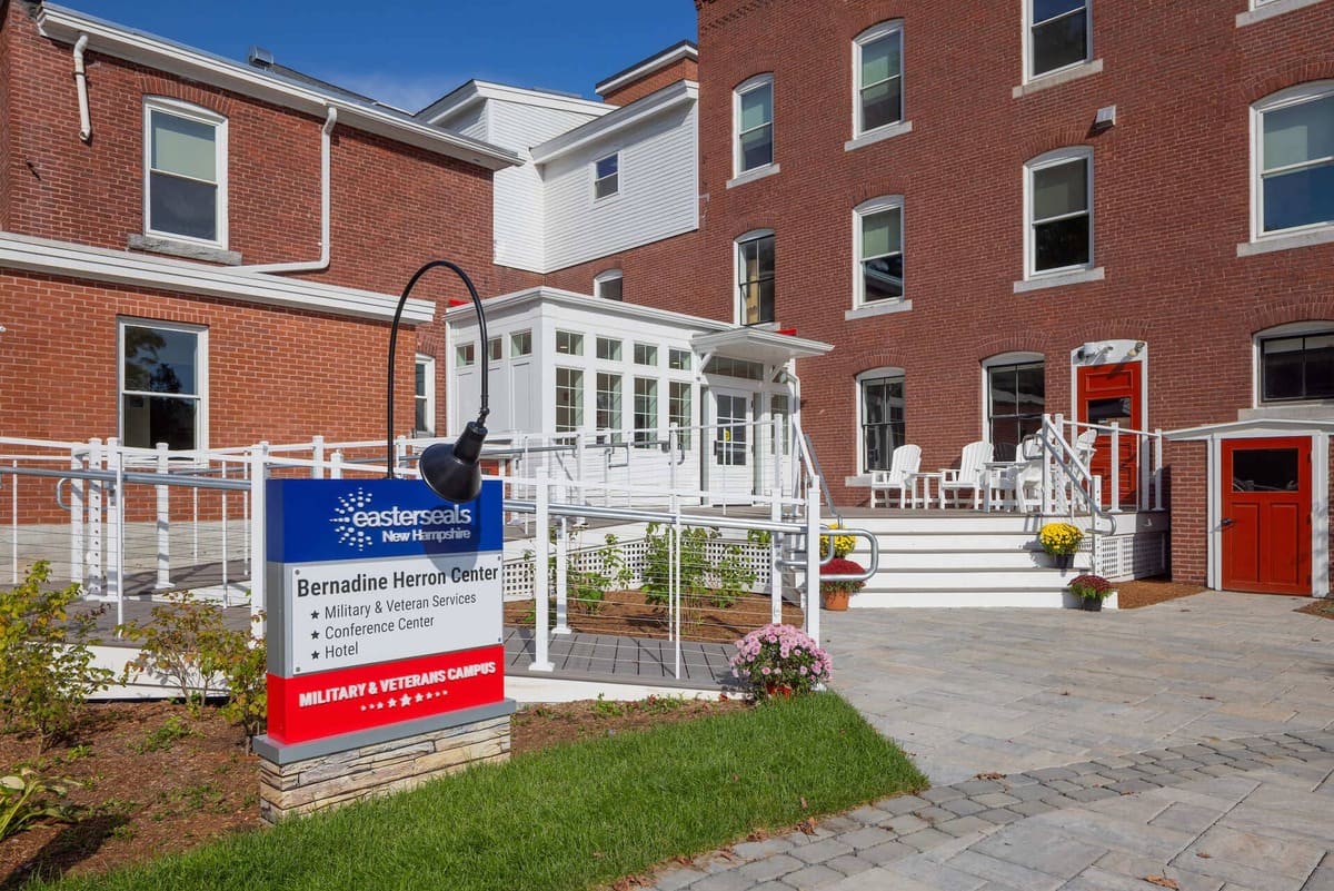 Military & Veterans Campus Bernadine Herron Retreat Center entrance sign courtyard/
